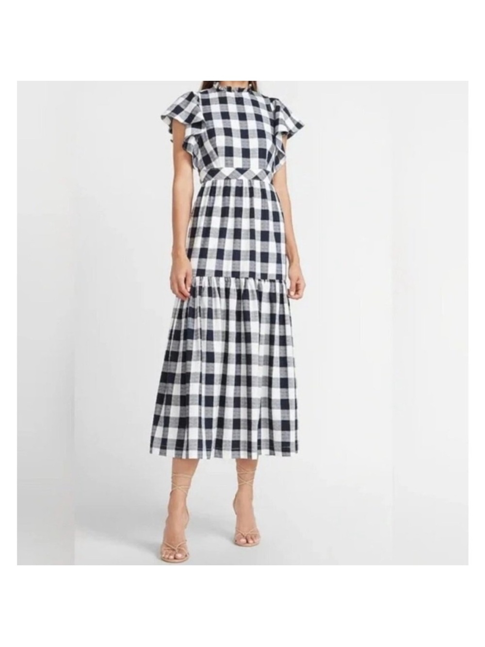 Express X Lady Gang Blue and White Gingham Midi Dress